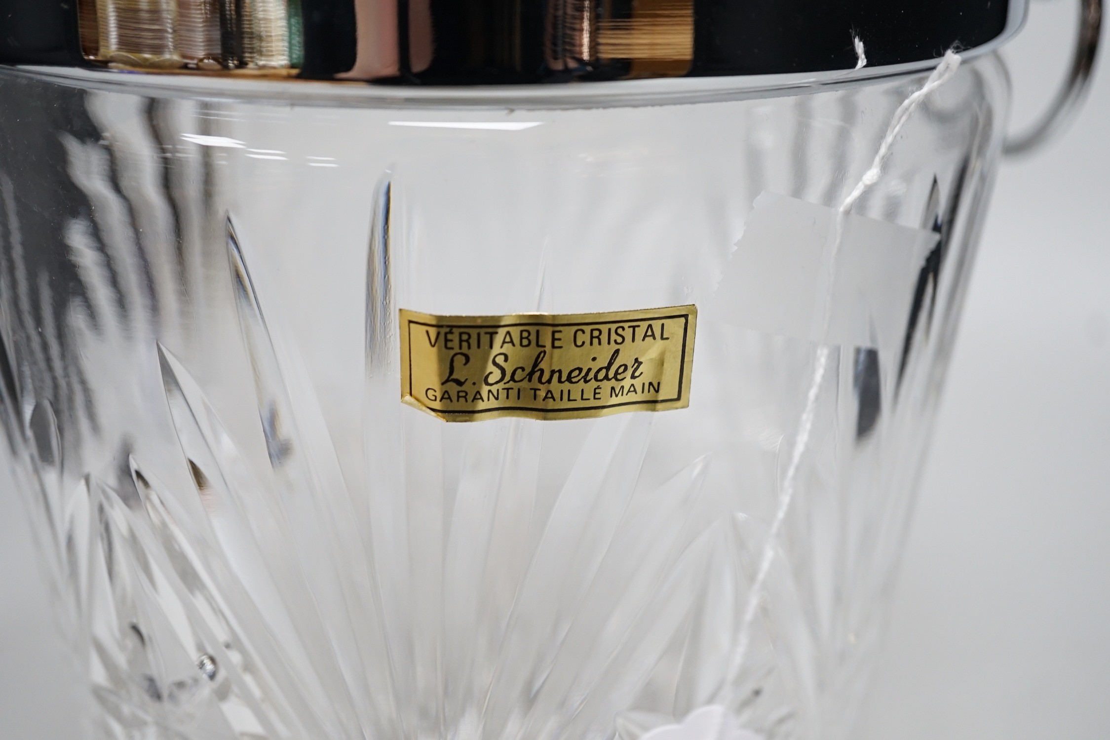 A French cut glass ice bucket, labelled L. Schneider. 26cm tall